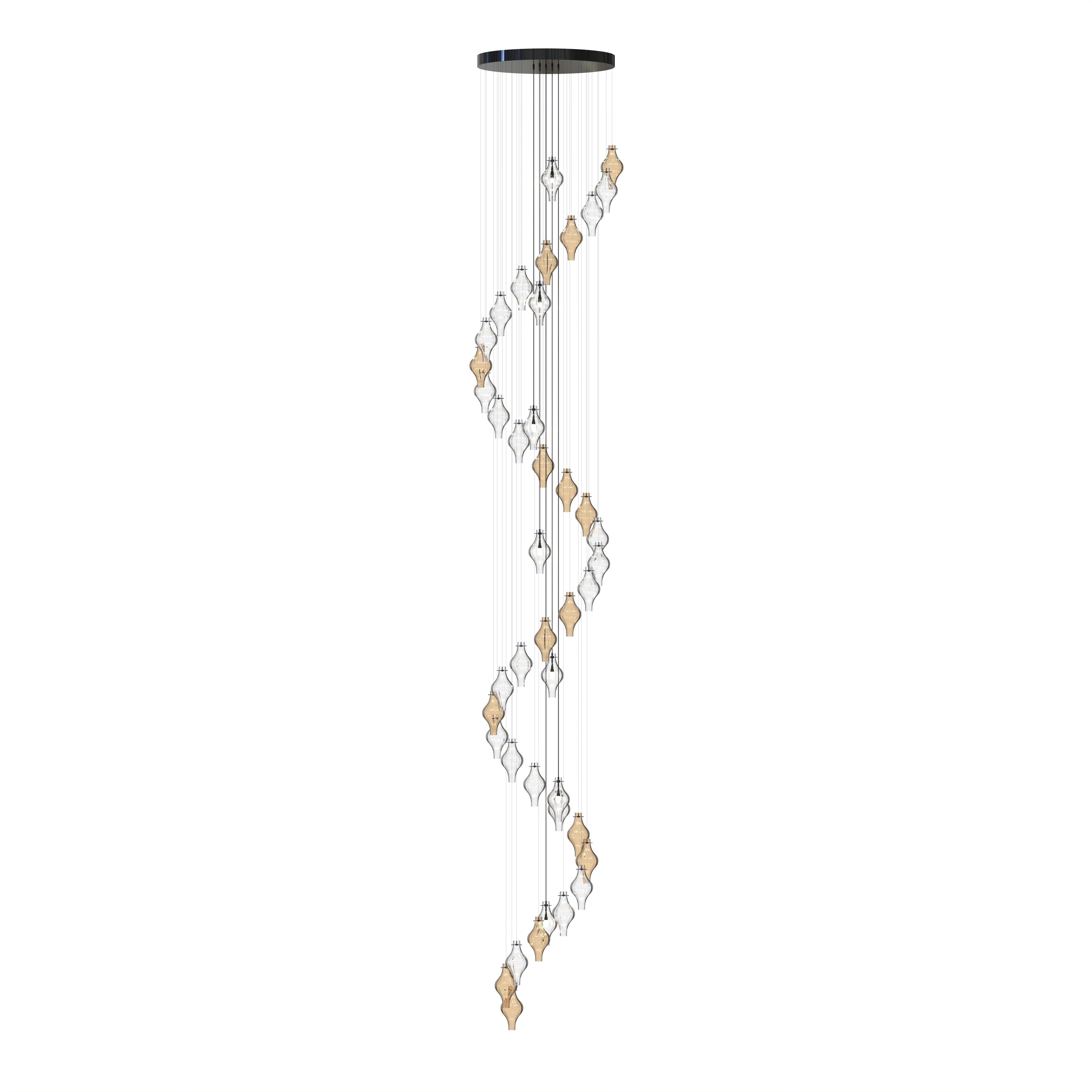 Crystal Amber Modern stairwell cascade lamp