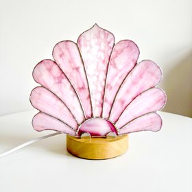 Pink Ring Mottle  Stained Glass Fan Lamp