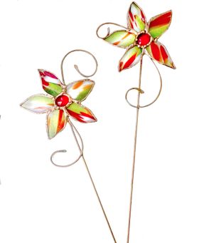 Plant Pot Ornaments Red Green Glass Art