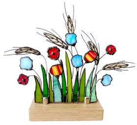 Stained Glass Cornflowers Suncatcher Tealight Holder