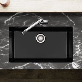 Clearwater Avola 1 Bowl Ceramic Undermount Kitchen Sink - 751 x 456mm Black Satin