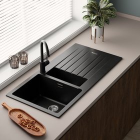 Vellamo Horizon 1.5 Bowl Granite Composite Kitchen Sink & Waste - 1000 x 500mm Black