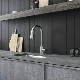 Vellamo Inspire Pull Out Spray Mono Kitchen Mixer Tap - Brushed Steel