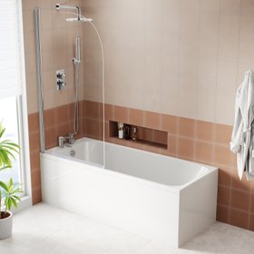 Armourcast Reinforced Slim Edge Single Ended Bath - 1700mm - with chrome curved Shower Screen