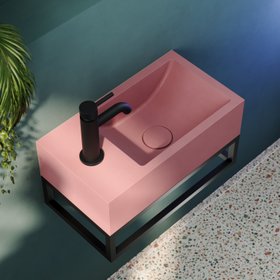 Harbour Concrete 400mm Cloakroom Wall Hung Pink Basin & Matt Black Frame
