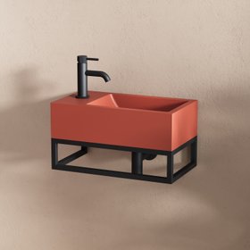 Harbour Concrete 400mm Cloakroom Wall Hung Red Basin & Matt Black Frame