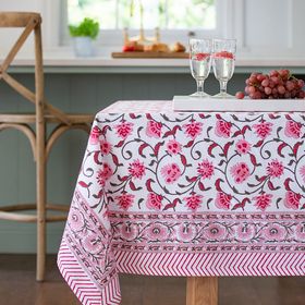 Pink/Berry Cotton Hand Block Print Tablecloth