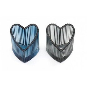 Ribbed Heart T-Light Holders in Grey or Blue
