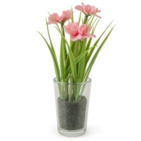 Faux Pink Daisy in Glass Vase
