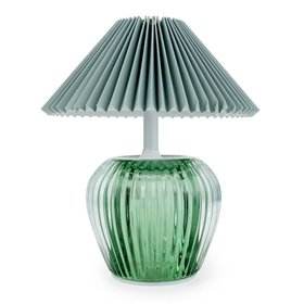 Green Glass LED Table Lamp with Pleated Shade