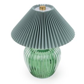Green Glass LED Table Lamp with Pleated Shade