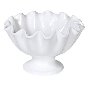 White ruffled Ceramic Footed Bowl