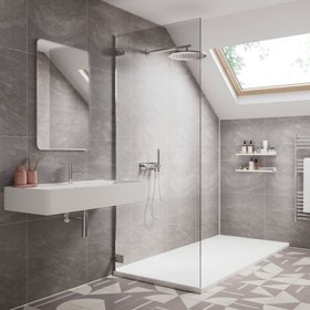 Showerwall Laminate Natural Slate 2400mm x 600mm Square Tile Effect Wall Panel - SWT07