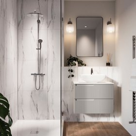 Showerwall Laminate White Marble 2400mm x 600mm Square Tile Effect Wall Panel - SWT08