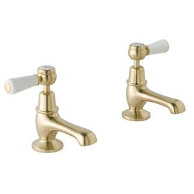 BC Designs Victrion Brushed Gold Lever Basin Pillar Taps