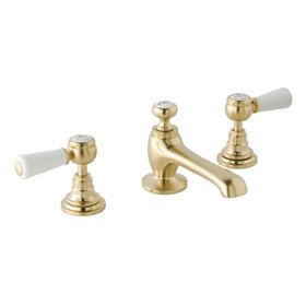 BC Designs Victrion Brushed Gold Lever 3 Tap Hole Basin Mixer & Waste