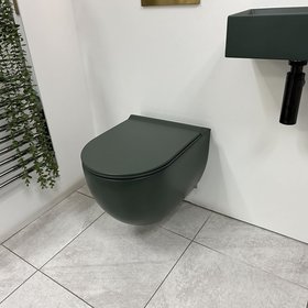 Zero 3 Matt Green Rimless Wall Hung Toilet & Soft Close Seat
