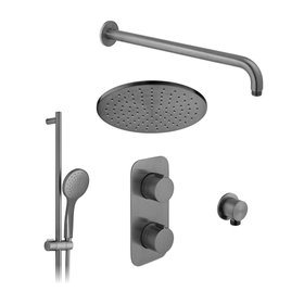 Vado Individual Brushed Gunmetal Round Dual Outlet Slide Rail Shower Pack
