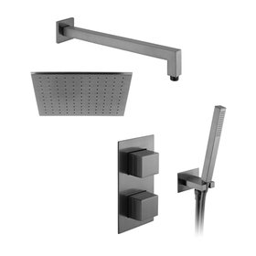 Vado Individual Brushed Gunmetal Square Dual Outlet Shower Pack
