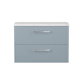 Britton Camberwell Dusty Blue Wall Hung Vanity Unit & Carrara Marble Worktop
