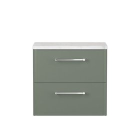 Britton Camberwell Earthy Green Wall Hung Vanity Unit & Carrara Marble Worktop