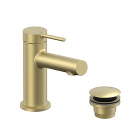 Vado Safari Lever Mini Satin Brass Mono Basin Mixer With Waste