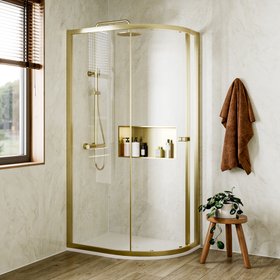 Crosswater Clear 6 Brushed Brass 1000 x 800mm Offset Shower Quadrant