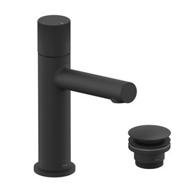 Vado Safari Leverless Fluted Matt Black Mono Basin Mixer With Waste