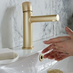 Vado Safari Leverless Fluted Satin Brass Mono Basin Mixer With Waste