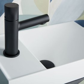 Vado Safari Leverless Fluted Matt Black Mini Mono Basin Mixer With Waste