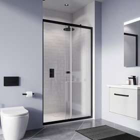 Crosswater Clear 6 Matt Black Single Sliding Shower Door
