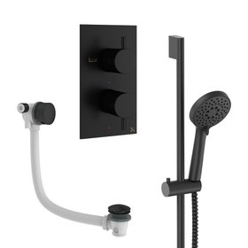 Crosswater Design Matt Black Dual Outlet Slide Rail Shower Bath Set