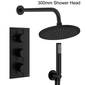 Crosswater Design Matt Black Dual Outlet Three Handle Rainfall Shower Set