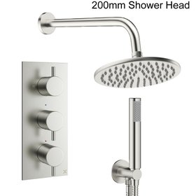 Crosswater Design Brushed Nickel Dual Outlet Three Handle Rainfall Shower Set