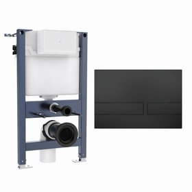 Crosswater 820mm Wall-Hung Cistern Frame & Venue Matt Black Dual Flush Plate