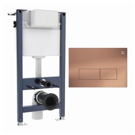 Crosswater 980mm Wall-Hung Cistern Frame & MPRO Stainless Steel Brushed Bronze Dual Flush Plate
