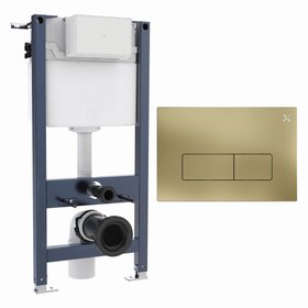Crosswater 980mm Wall-Hung Cistern Frame & MPRO Brushed Brass Dual Flush Plate