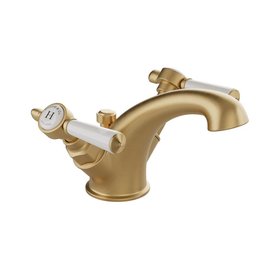 Booth & Co. Axbridge White Lever Brushed Brass Mono Basin Mixer With Pop Up Waste