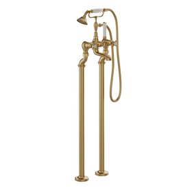 Booth & Co. Axbridge White Cross Brushed Brass Floorstanding Bath Shower Mixer