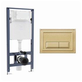Crosswater 1120mm Wall-Hung Cistern Frame & Belgravia Brushed Brass Dual Flush Plate