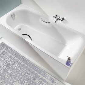 Kaldewei Eurowa 1700mm x 700mm 2 Tap Hole Anti-Slip Single Ended Steel Bath with Bath Grips