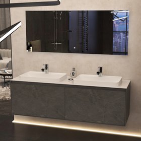 Imex Arco Grey Marble 1600mm Wall Mounted Double Countertop Vanity Unit
