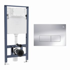 Crosswater 1120mm Wall-Hung Cistern Frame & MPRO Stainless Steel Chrome Dual Flush Plate