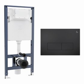 Crosswater 1120mm Wall-Hung Cistern Frame & MPRO Stainless Steel Matt Black Dual Flush Plate