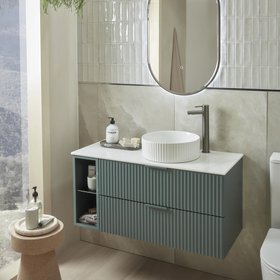 Tavistock Cadence Fluted 1000mm Viridian Green Wall Hung Vanity & Open Storage Unit