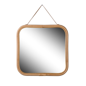 Peru Wall Mirror - Rattan Square Frame - Leather Hanging Strap - 45cm