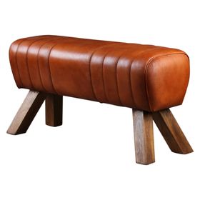 Pommel Bench - Real Brown Leather Seat - Natural Wood Legs - 88cm