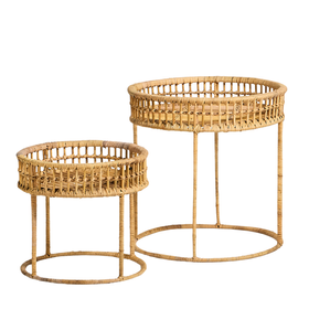 Rattan Nesting Table - Round Natural Rattan - Set of 2