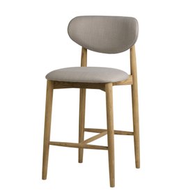 Eve Bar Stool - Grey Fabric Oval Seat - Natural Elm Frame - 66cm