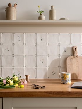 Spring collection of ceramic wall tiles featuring Alice, Emma, May, Lucie and Elsie from Hyperion Tiles Ts&Cs: Always use product link for digital use